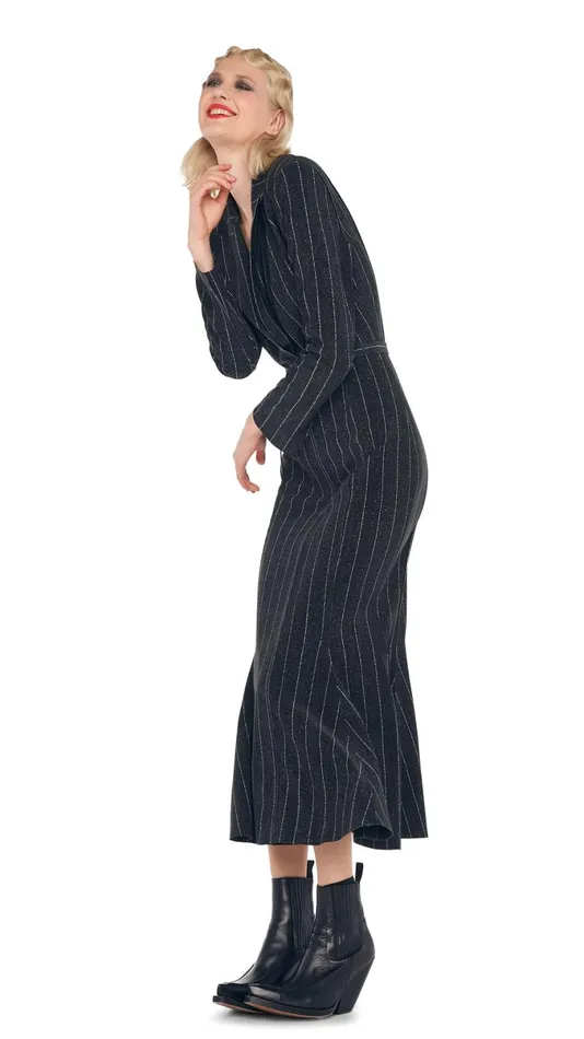 Norma Kamali Dresses SINGLE BREASTED FISHTAIL DRESS Woven Pinstripe 8211 Clothing Norma Kamali Dresses SINGLE BREASTED FISHTAIL DRESS Woven Pinstripe 8211 Clothing