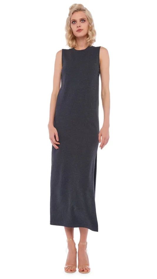 Norma Kamali Dresses SLEEVELESS SIDE SLIT GOWN Dark Heather Grey 8211 Clothing Norma Kamali Dresses SLEEVELESS SIDE SLIT GOWN Dark Heather Grey 8211 Clothing