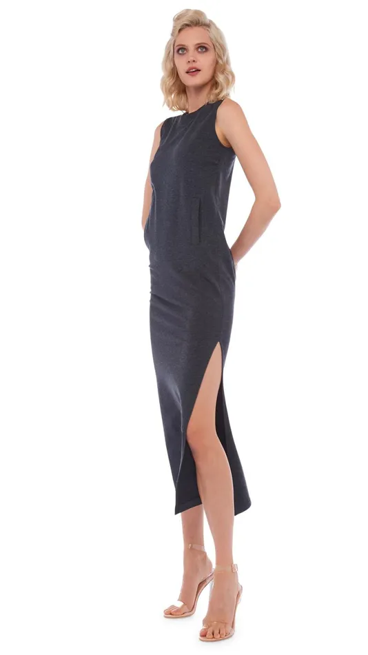 Norma Kamali Dresses SLEEVELESS SIDE SLIT GOWN Dark Heather Grey 8211 Clothing Norma Kamali Dresses SLEEVELESS SIDE SLIT GOWN Dark Heather Grey 8211 Clothing