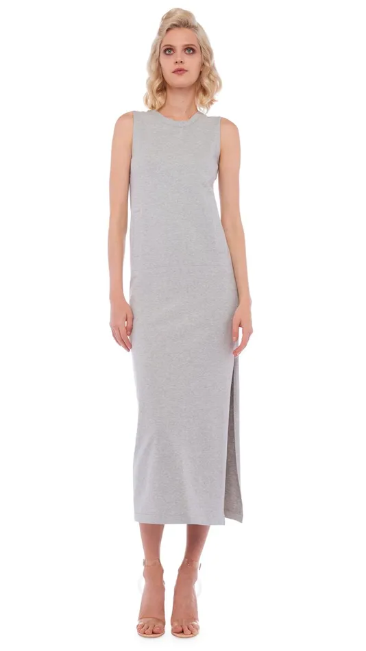 Norma Kamali Dresses SLEEVELESS SIDE SLIT GOWN Light Heather Grey 8211 Clothing Norma Kamali Dresses SLEEVELESS SIDE SLIT GOWN Light Heather Grey 8211 Clothing