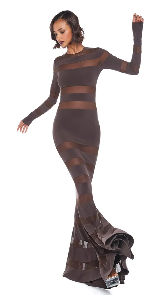 Norma Kamali Dresses SPLICED DRESS FISHTAIL GOWN Chocolatechocolate Mesh 8211 Clothing Norma Kamali Dresses SPLICED DRESS FISHTAIL GOWN Chocolatechocolate Mesh 8211 Clothing