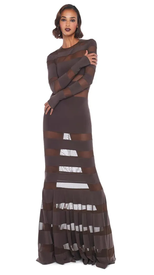 Norma Kamali Dresses SPLICED DRESS FISHTAIL GOWN Chocolatechocolate Mesh 8211 Clothing Norma Kamali Dresses SPLICED DRESS FISHTAIL GOWN Chocolatechocolate Mesh 8211 Clothing