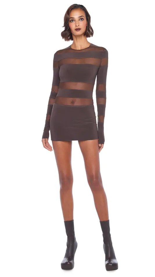 Norma Kamali Dresses SPLICED PICKLEBALL DRESS Chocolatechocolate Mesh 8211 Clothing Norma Kamali Dresses SPLICED PICKLEBALL DRESS Chocolatechocolate Mesh 8211 Clothing