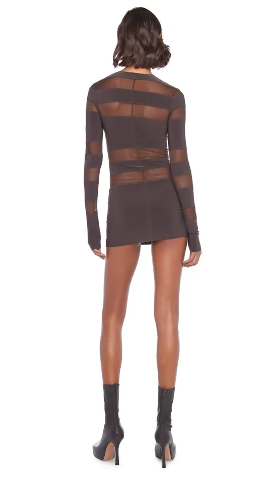 Norma Kamali Dresses SPLICED PICKLEBALL DRESS Chocolatechocolate Mesh 8211 Clothing Norma Kamali Dresses SPLICED PICKLEBALL DRESS Chocolatechocolate Mesh 8211 Clothing