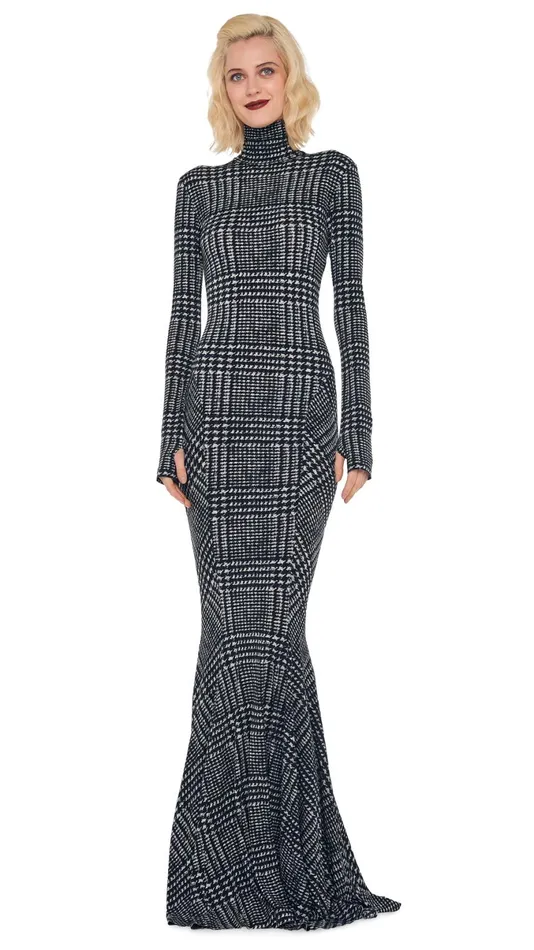 Norma Kamali Dresses TURTLE FISHTAIL GOWN Large Glen Plaid Tweed 8211 Clothing