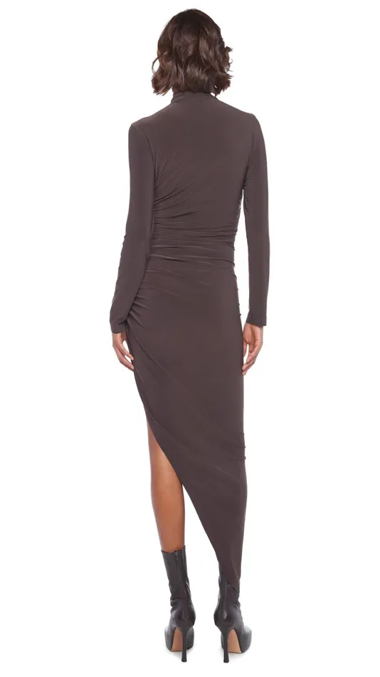Norma Kamali Dresses TURTLE NECK SIDE DRAPE GOWN Chocolate 8211 Clothing
