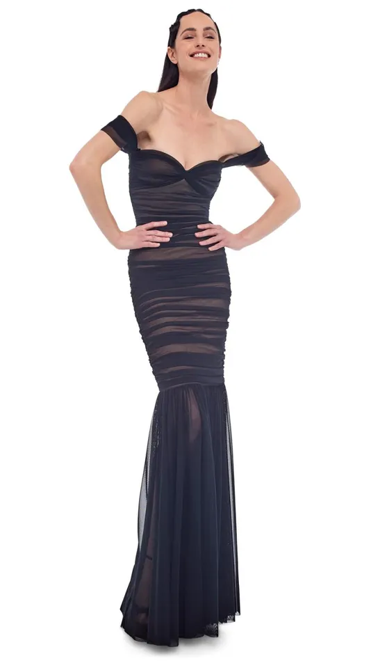 Norma Kamali Dresses WALTER FISHTAIL GOWN Black Mesh 8211 Clothing