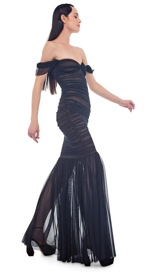 Norma Kamali Dresses WALTER FISHTAIL GOWN Black Mesh 8211 Clothing