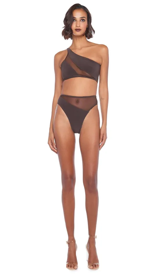 Norma Kamali Swimwear SNAKE MESH BOTTOM Chocolatechocolate Mesh 8211 Clothing