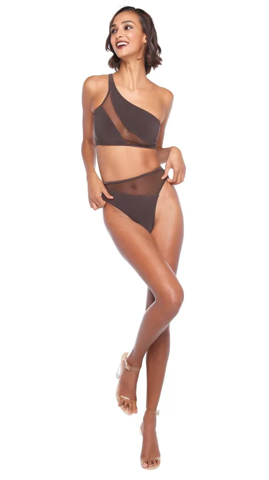 Norma Kamali Swimwear SNAKE MESH BOTTOM Chocolatechocolate Mesh 8211 Clothing Norma Kamali Swimwear SNAKE MESH BOTTOM Chocolatechocolate Mesh 8211 Clothing