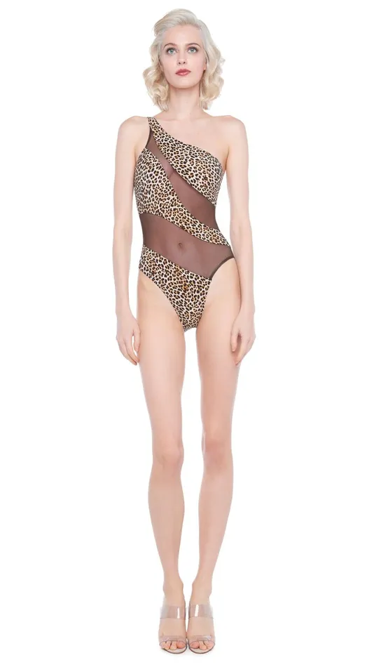 Norma Kamali Swimwear SNAKE MESH MIO Bb Leopardchocolate Mesh 8211 Clothing