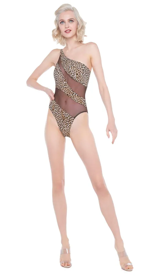 Norma Kamali Swimwear SNAKE MESH MIO Bb Leopardchocolate Mesh 8211 Clothing