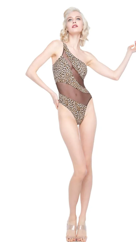 Norma Kamali Swimwear SNAKE MESH MIO Bb Leopardchocolate Mesh 8211 Clothing