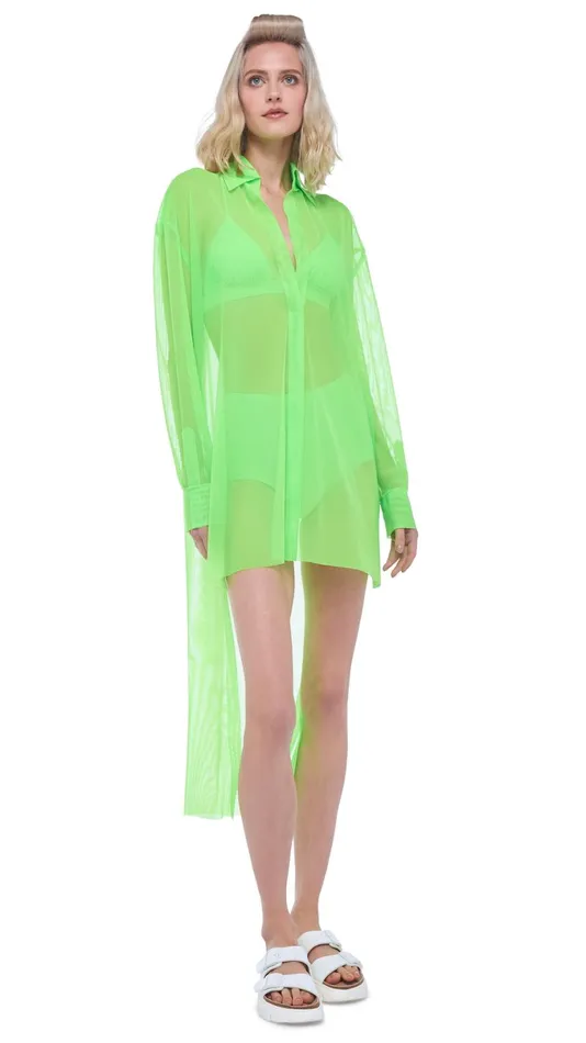 Norma Kamali Tops HI LOW OVERSIZED BF NK SHIRT Neon Green 8211 Clothing