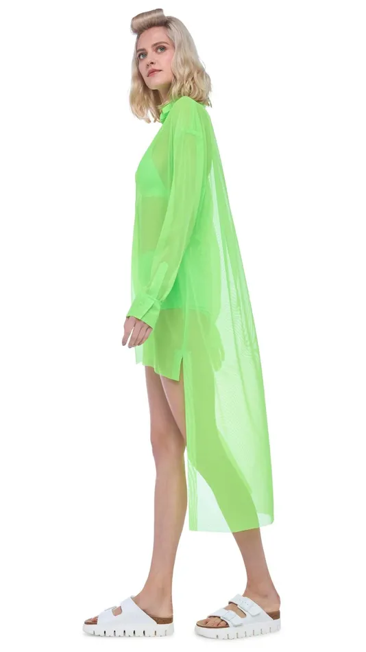 Norma Kamali Tops HI LOW OVERSIZED BF NK SHIRT Neon Green 8211 Clothing