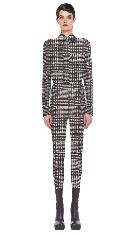 Norma Kamali Tops NK SHIRT W COLLAR STAND Chocolate Glenn Plaid Tweed 8211 Clothing Norma Kamali Tops NK SHIRT W COLLAR STAND Chocolate Glenn Plaid Tweed 8211 Clothing