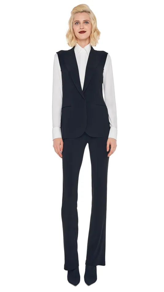 Norma Kamali Wardrobe BOOT PANT With SLEEVELESS SINGLE BREASTED JACKET 8211 Clothing Norma Kamali Wardrobe BOOT PANT With SLEEVELESS SINGLE BREASTED JACKET 8211 Clothing
