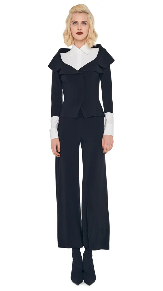 Norma Kamali Wardrobe SHORT STRAIGHT LEG PANT With OFF SHOULDER SINGLE BREASTED JACKET 8211 Clothing Norma Kamali Wardrobe SHORT STRAIGHT LEG PANT With OFF SHOULDER SINGLE BREASTED JACKET 8211 Clothing