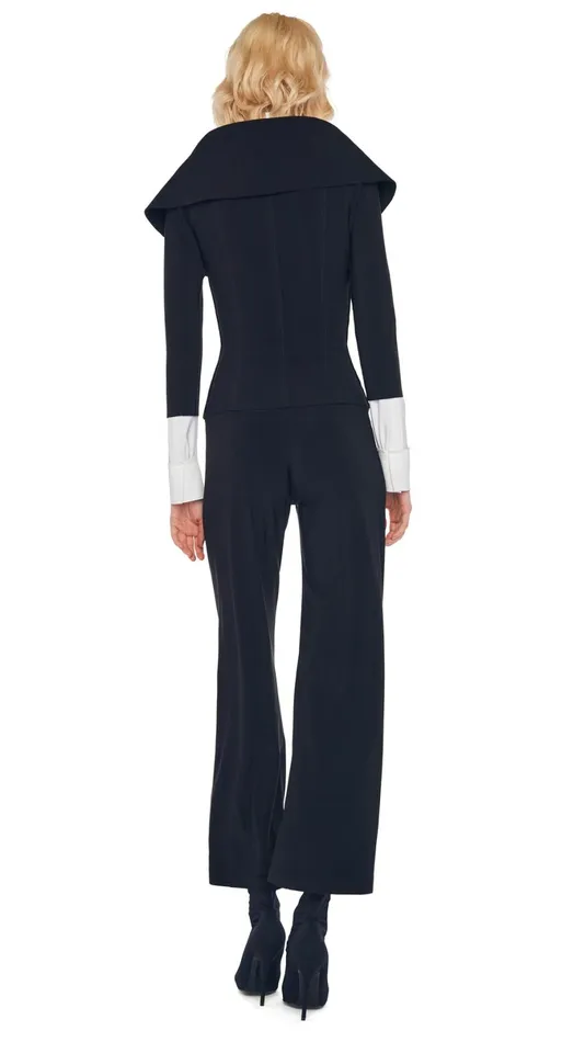 Norma Kamali Wardrobe SHORT STRAIGHT LEG PANT With OFF SHOULDER SINGLE BREASTED JACKET 8211 Clothing Norma Kamali Wardrobe SHORT STRAIGHT LEG PANT With OFF SHOULDER SINGLE BREASTED JACKET 8211 Clothing