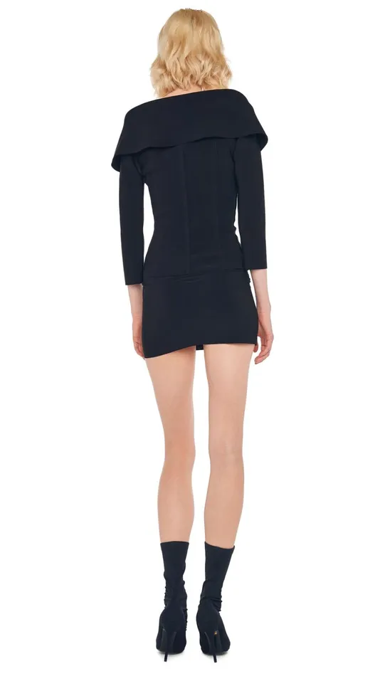 Norma Kamali Wardrobe STRAPLESS PICKLEBALL MINI DRESS With OFF SHOULDER SINGLE BREASTED JACKET 8211 Clothing Norma Kamali Wardrobe STRAPLESS PICKLEBALL MINI DRESS With OFF SHOULDER SINGLE BREASTED JACKET 8211 Clothing