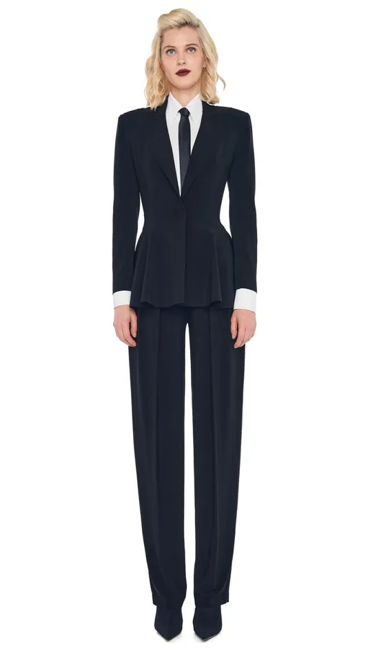 Norma Kamali Wardrobe TAPERED PLEATED TROUSER With SINGLE BREASTED PEPLUM JACKET 8211 Clothing Norma Kamali Wardrobe TAPERED PLEATED TROUSER With SINGLE BREASTED PEPLUM JACKET 8211 Clothing