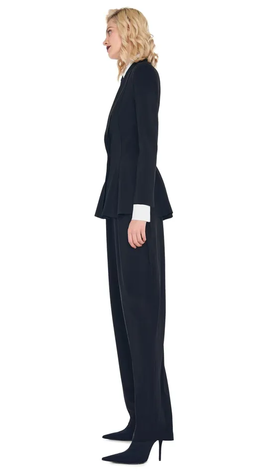 Norma Kamali Wardrobe TAPERED PLEATED TROUSER With SINGLE BREASTED PEPLUM JACKET 8211 Clothing Norma Kamali Wardrobe TAPERED PLEATED TROUSER With SINGLE BREASTED PEPLUM JACKET 8211 Clothing