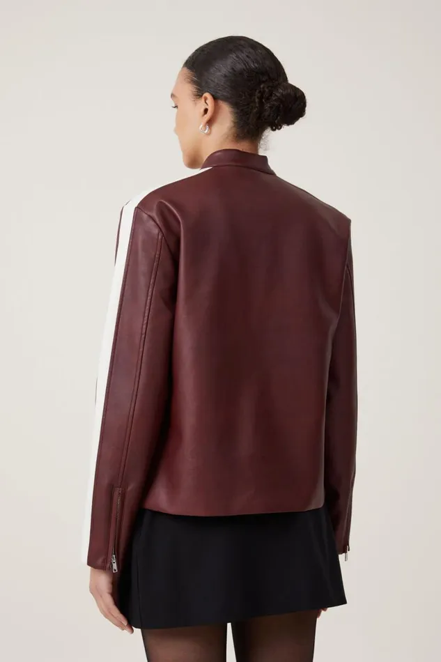 Nova Faux Leather Moto Jacket Ivy Berry Stripe Women Cotton On Jackets