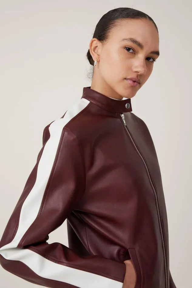 Nova Faux Leather Moto Jacket Ivy Berry Stripe Women Cotton On Jackets