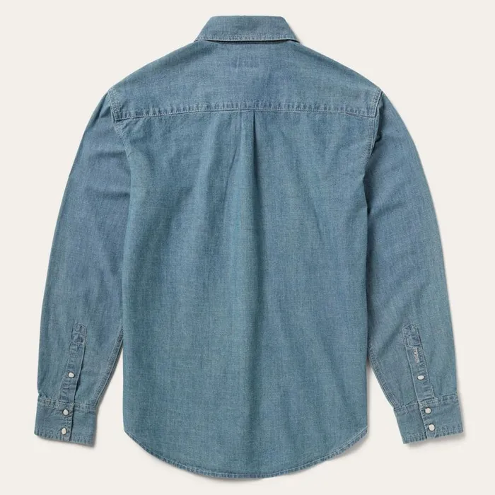 One Pocket Chambray Denim Shirt Blue Men Stetson Denim Shirts