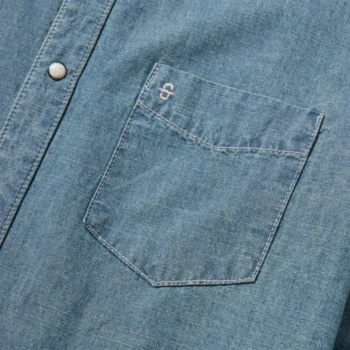 One Pocket Chambray Denim Shirt Blue Men Stetson Denim Shirts