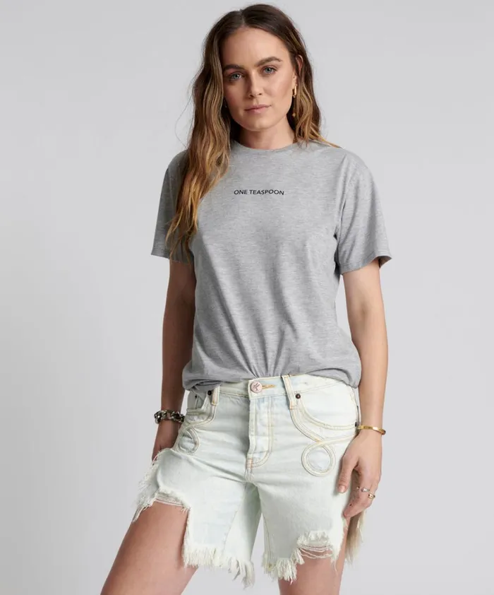 ONE TEASPOON LOGO CREW NECK TEE GREY Women One Teaspoon Tees and Tanks