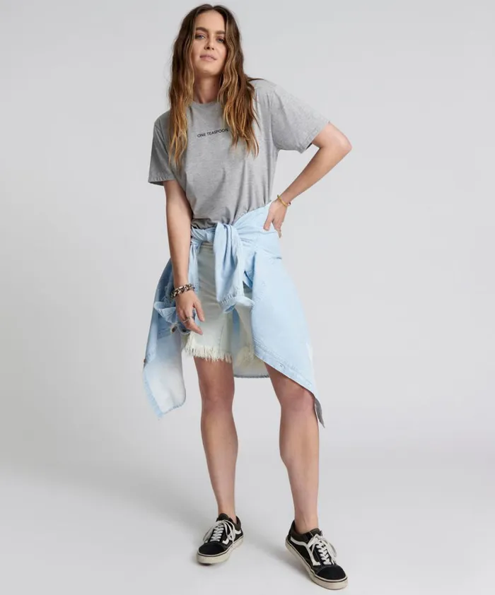 ONE TEASPOON LOGO CREW NECK TEE GREY Women One Teaspoon Tees and Tanks ONE TEASPOON LOGO CREW NECK TEE GREY Women One Teaspoon Tees and Tanks