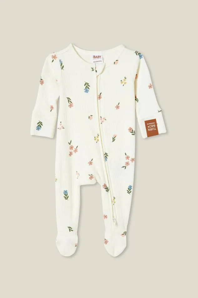Organic Pointelle Zip All In One Romper Milksweet Floral Baby Cotton On Rompers and Bubbysuits Organic Pointelle Zip All In One Romper Milksweet Floral Baby Cotton On Rompers and Bubbysuits