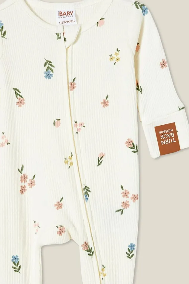 Organic Pointelle Zip All In One Romper Milksweet Floral Baby Cotton On Rompers and Bubbysuits Organic Pointelle Zip All In One Romper Milksweet Floral Baby Cotton On Rompers and Bubbysuits
