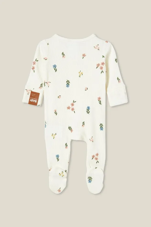 Organic Pointelle Zip All In One Romper Milksweet Floral Baby Cotton On Rompers and Bubbysuits Organic Pointelle Zip All In One Romper Milksweet Floral Baby Cotton On Rompers and Bubbysuits
