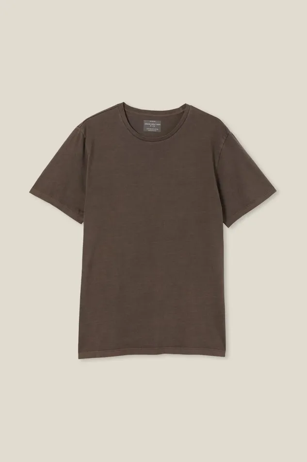 Organic Regular Fit Crew TShirt Washed Chocolate Men Cotton On Tees and Tanks