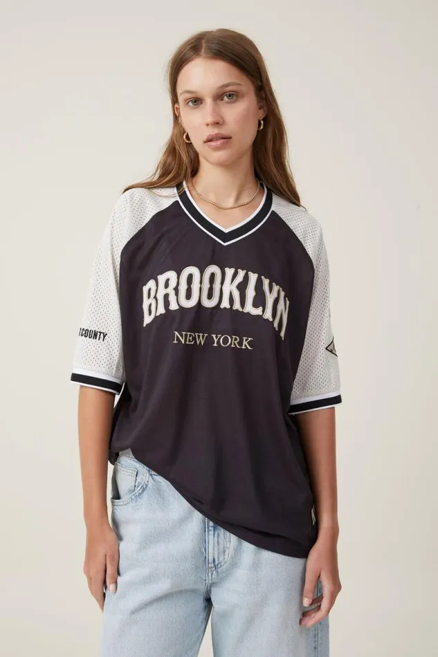 Oversized V Neck Raglan Jersey Brooklynstone Black Women Cotton On Tops