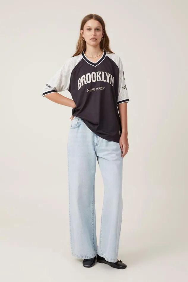 Oversized V Neck Raglan Jersey Brooklynstone Black Women Cotton On Tops