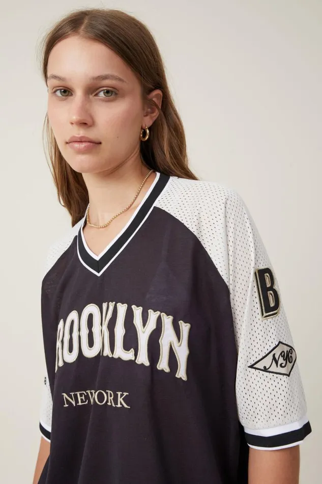 Oversized V Neck Raglan Jersey Brooklynstone Black Women Cotton On Tops