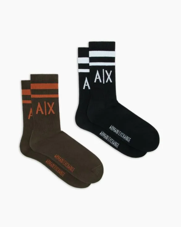 Pack Of 2 Pairs Of Socks With Logo Green Men Armani Intimates And Loungewear