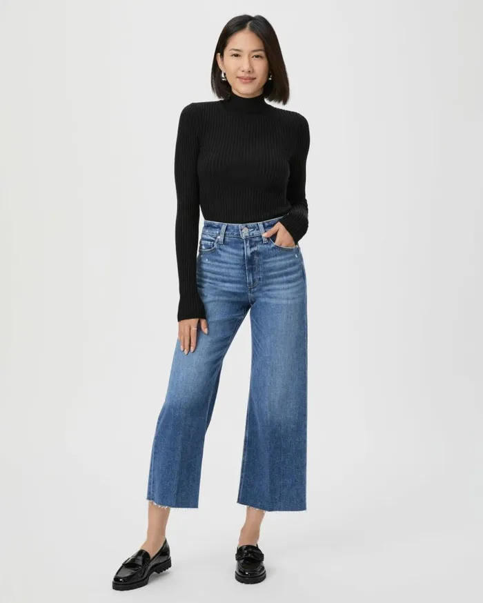 PAIGE Denim Women Anessa Petite 25 Inch Wide Leg Jean 8211 Rock Show Distressed