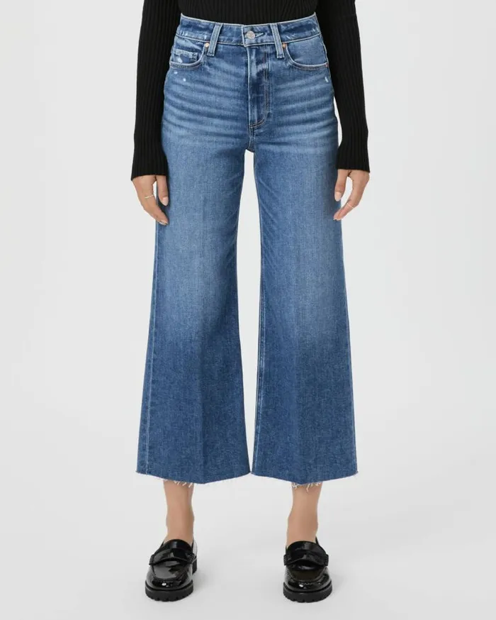 PAIGE Denim Women Anessa Petite 25 Inch Wide Leg Jean 8211 Rock Show Distressed