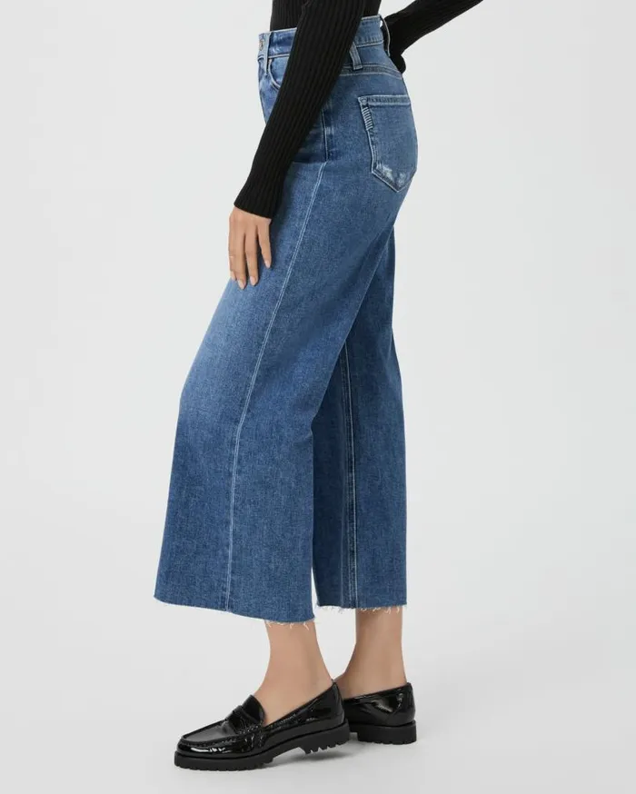PAIGE Denim Women Anessa Petite 25 Inch Wide Leg Jean 8211 Rock Show Distressed
