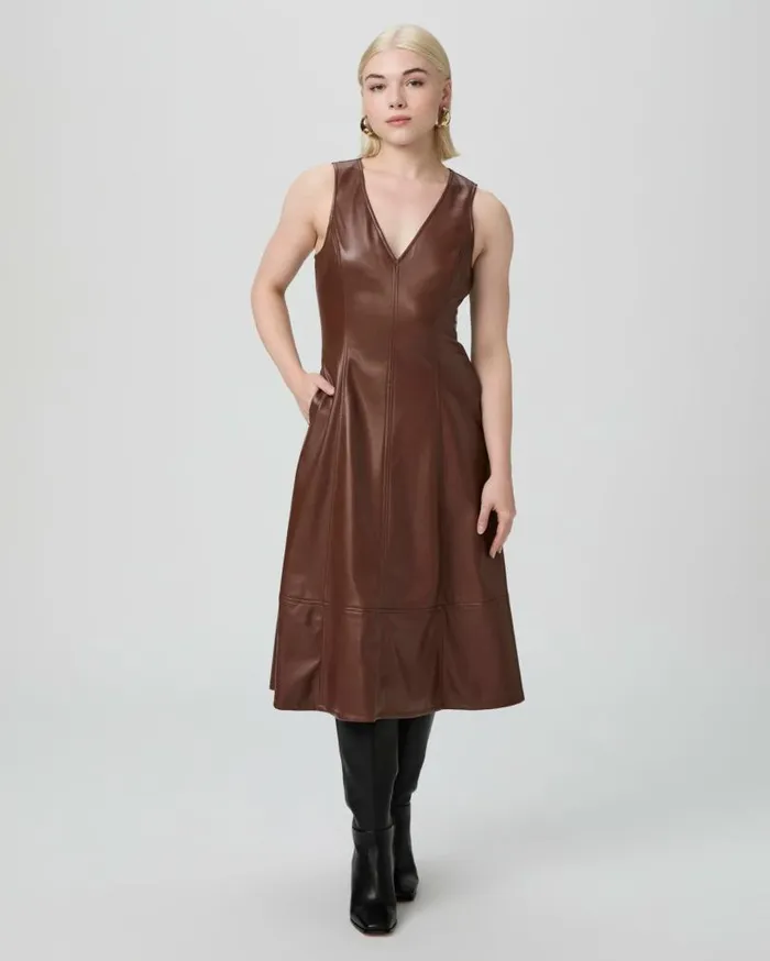PAIGE Dresses Women Fiorella Petite Dress 8211 French Press Faux Leather