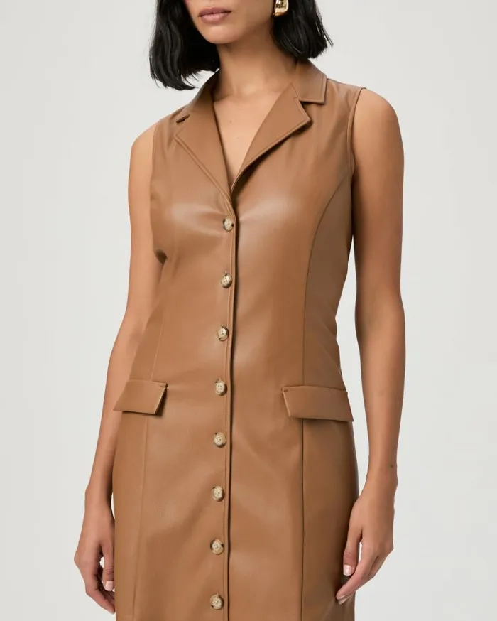 PAIGE Dresses Women Graciella Dress 8211 Argan Oil Faux Leather PAIGE Dresses Women Graciella Dress 8211 Argan Oil Faux Leather