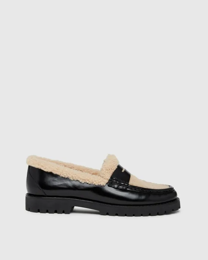 PAIGE Flats Women Ellis Shearling Loafer 8211 Black Leather