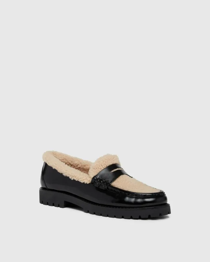 PAIGE Flats Women Ellis Shearling Loafer 8211 Black Leather
