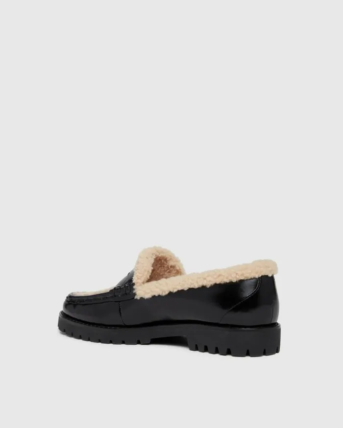 PAIGE Flats Women Ellis Shearling Loafer 8211 Black Leather