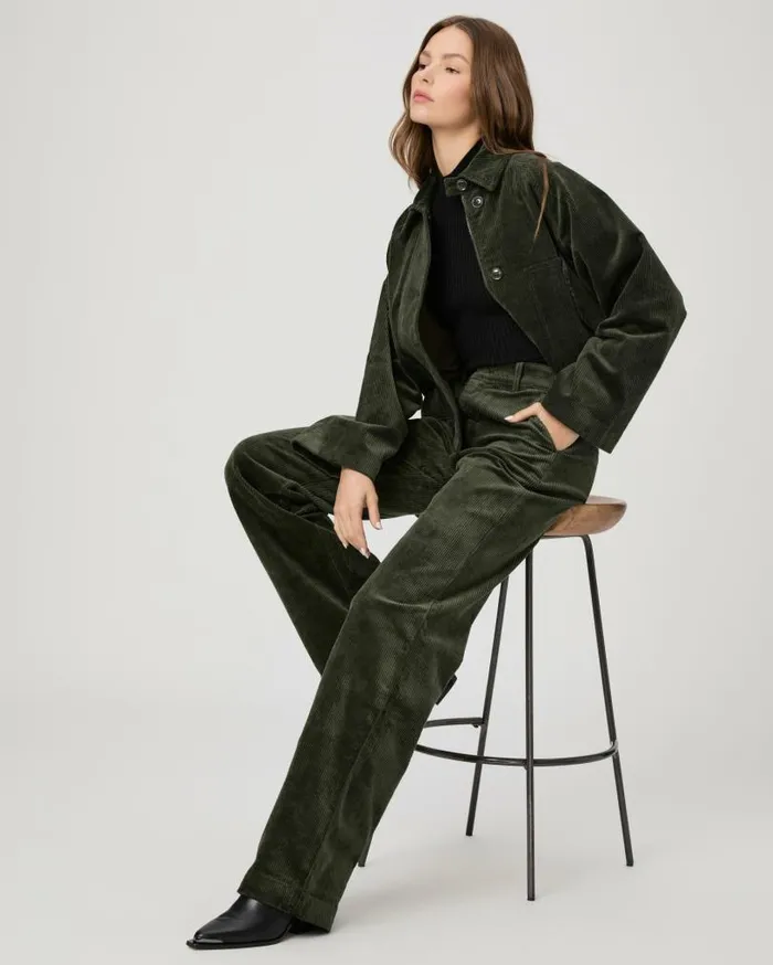 PAIGE Pants Women Danielle Trouser 8211 Dark Fern Green Corduroy