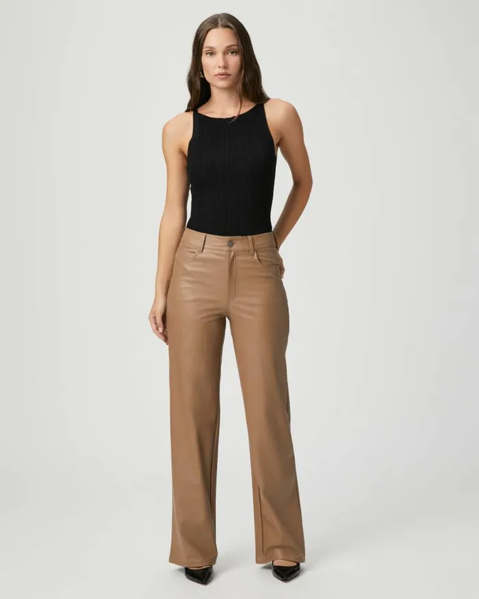 PAIGE Pants Women Sasha 32 Inch Wide Leg Pant 8211 Burnt Sugar Faux Leather